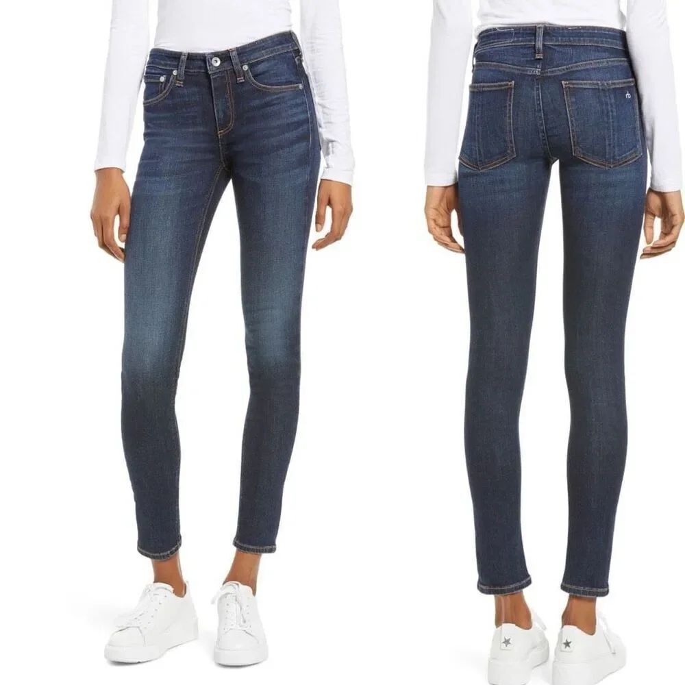 Rag & Bone Womens Carmen Blue Denim Cate Mid-Rise Ankle Skinny Jeans Size 24
